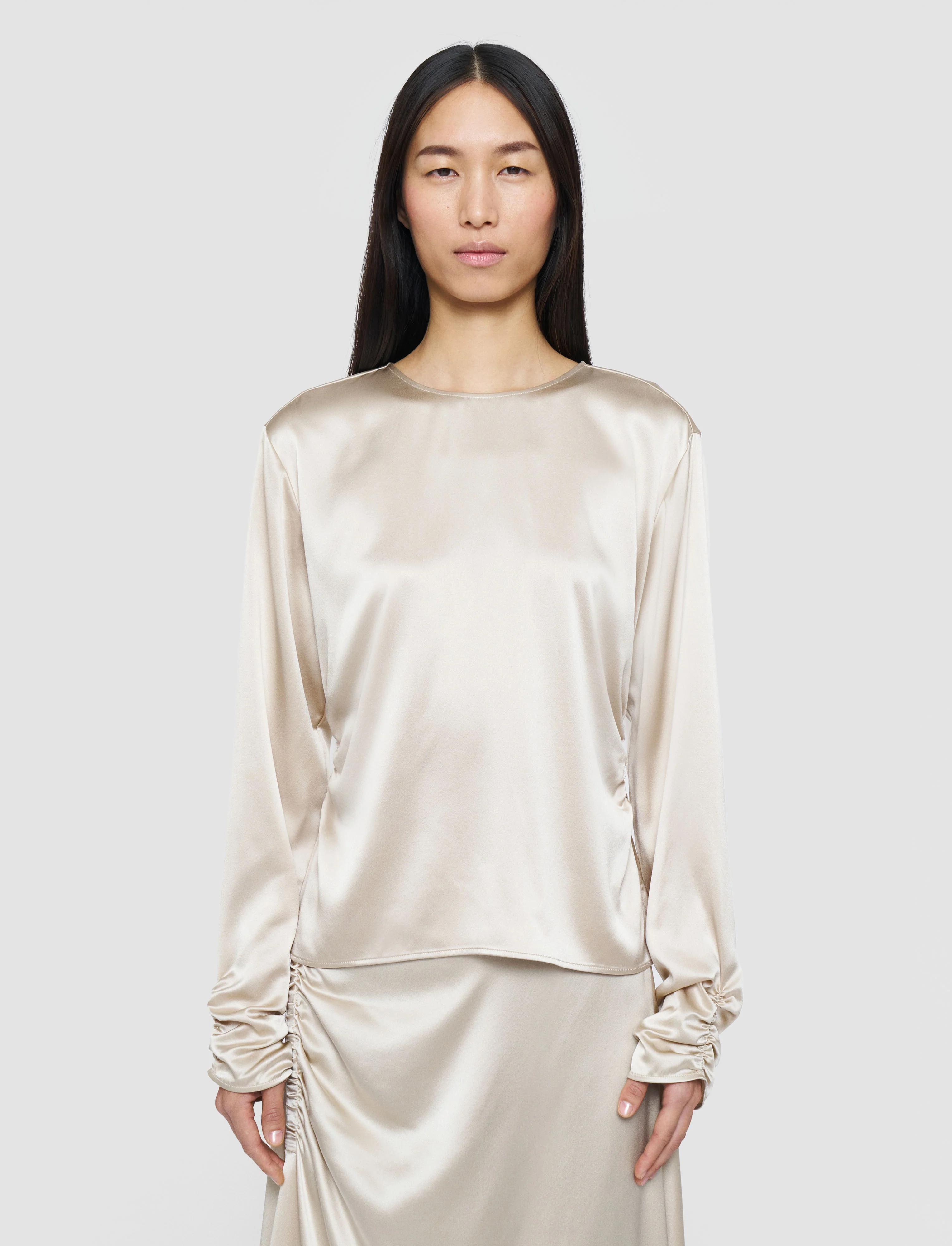 Anna Ruched Silk Satin Blouse - Image 3