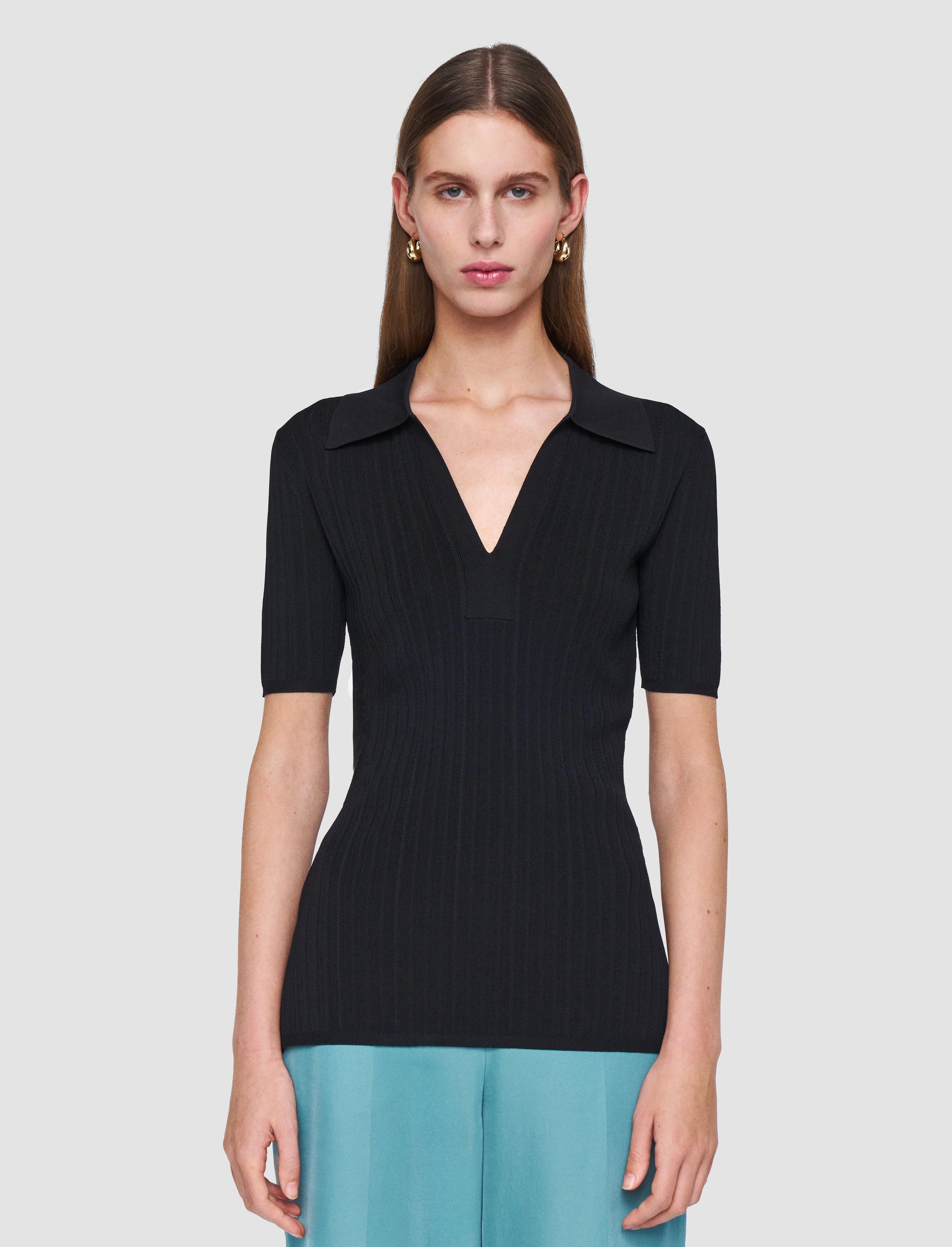 Viscose Rib Knit Polo Top - Image 3